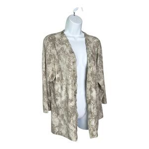Chicos Women’s L Open Front Shimmer Ruffle Trim Cardigan